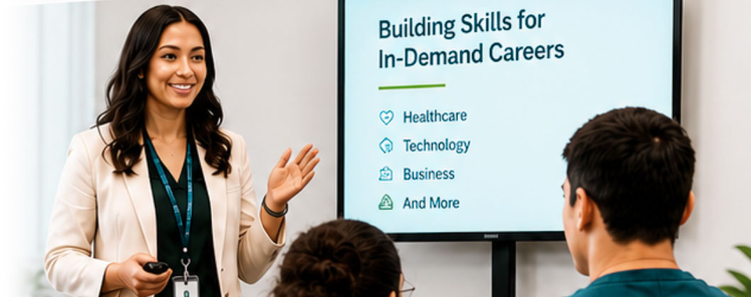 Instructor presenting career-focused programs to learners